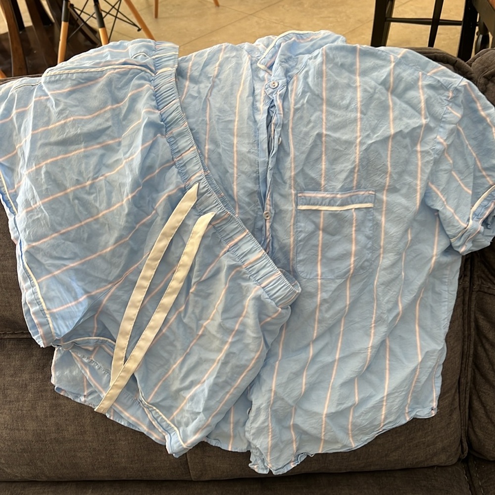 Baby blue pink and white pj set